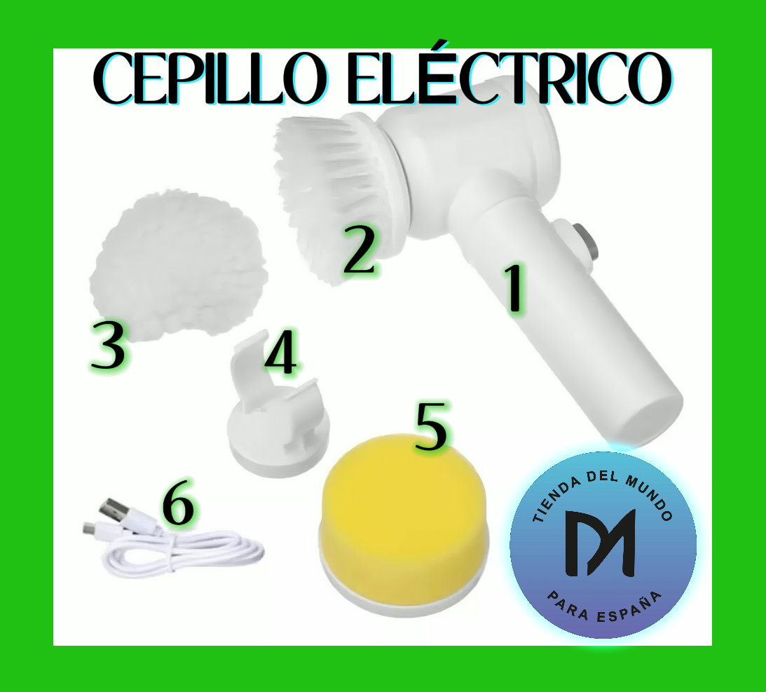 Cepillo Limpieza Eléctrico Giratorio Recargable 3 Cabezales