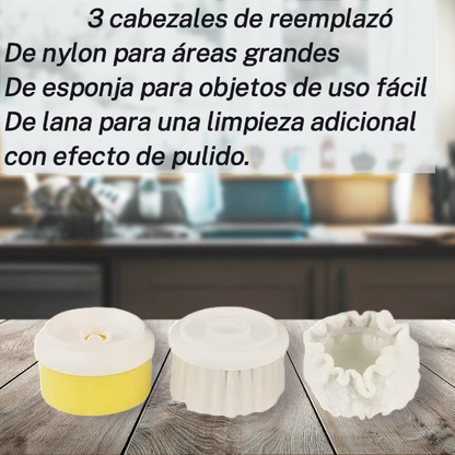 Cepillo Limpieza Eléctrico Giratorio Recargable 3 Cabezales