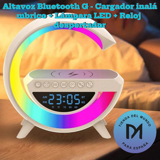 Altavoz Bluetooth G - Cargador inalámbrico + Lámpara LED + Reloj despertador